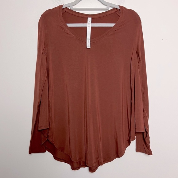 Lululemon Up for Down Time Long Sleeve Modal Top W3DU25 Dark Terracotta NEW - Picture 3 of 9